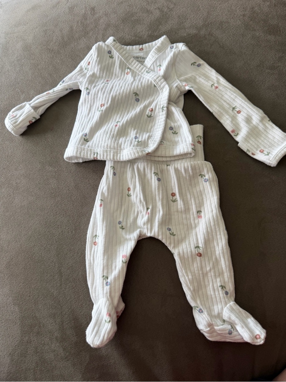 Carter's Cream Ribbed Floral Baby Pajama Set